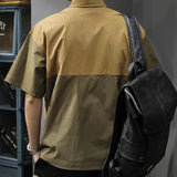 FOESCE Summer Men's Patchwork Half Zip Short Sleeve Polo T Shirt Casual Lapel Pocket Cargo Golf Wear High Street Fashion Polos Hombre