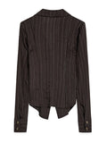 FOESCE Autumn Winter Women French Fashion Old Money Long Sleeve Striped Design Shirts With Scarf 2000s Aesthetic Blouses Elegant Korean