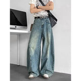 FOESCE Men Baggy Jeans Wide Leg Unisex Streetwear Hip Hop Dance Pants Loose Fit Trousers Oversized Urban Jogger Street Dance Clothing