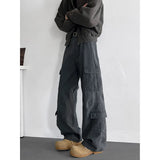 FOESCE Cargo jeans mens 2025 Spring Men Baggy Jeans Men Wide Leg Pants Big Pockets Streetwear Trousers Male Loose Denim Pants
