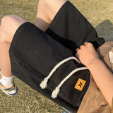 FOESCE Men Basic Loose Outdoor Sports Casual Shorts Male Daily Knee Lenght Denim Short Pants Straight Wide Leg Wash Summer Short Jeans