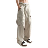 FOESCE Japanese work pants men's summer thin large pocket straight tube cityboy fashion fried Street handsome floor length pants mens