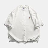 FOESCE Mesh Short Sleeve Shirt Men Summer Japanese Streetwear Fashion Loose Casual Oversize Cargo Shirts Cityboy Blouses Cardigan