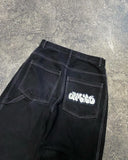 Street aesthetic black retro straight baggy pants y2k Harajuku hip hop pocket print washed high waist unisex denim trousers