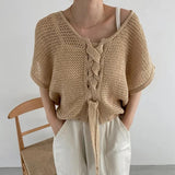 FOESCE 2025 Korean Version Strappy Hollow Casual All-match Blouse Top Mens Sexy Mesh Sweater Front and Back Two-wear Bat Sleeve T-shirt