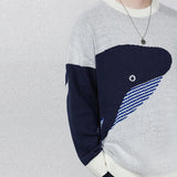 FOESCE 2025 autumn and winter new fashionable niche casual top knitted personalized trend splicing Y2K blue whale jacquard warm sweater
