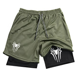 FOESCE Y2K Performance Shorts Men Spider Printed GYM Casual Sports Compression Shorts Workout Running Mesh 2 In 1 Sport Short Pants