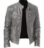 FOESCE Men's Faux Leather Jacket Autumn Fashion Solid Color Zipper Motorcycle Jacket Men's Casual Long Sleeve Zipper Button Jacket
