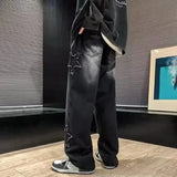 FOESCE Stars Patchwork Men Jeans New Fashion Y2K Tassel Pants Korea Clothes Straight Hip Hop Splicing Trousers Male Streetwear