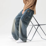 FOESCE Big Size Men's Cargo Jeans Loose Wide Leg Straight Denim Pants Male Autumn Streetwear Casual Baggy Cowboy Trouser Plus Large 8XL