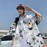 FOESCE 2025 Instagram Pi Shuai Tie Dyed Shirt for Boys, Unique Design, Summer Short sleeved Coat, Cityboy Large Shirt camisas feminina