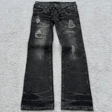 FOESCE Y2K High Waisted Jeans vintage Embroidery high quality  Double Waisted Lace Up Women Jeans Goth Design Sense Trousers streetwear