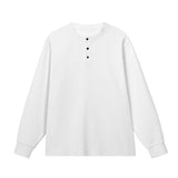 FOESCE Spring 2025 NEW Mens Long Sleeve T Shirts Casual Round Neck Tees Button design White Black Undershirts Loose Fit Tshirts