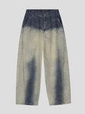 FOESCE Autumn Men's Distressed Vintage Washed Gradient Jeans Hip Hop Straight Wide Leg Baggy Denim Pants High Street Fashion Y2K Jean