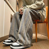 FOESCE 2025 New Men's Striped Woolen Straight Leg Trousers Classic Y2K Vintage Baggy Pants Casual High Street Fashion Gym Sweatpants