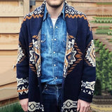 Winter Clothing Men's Luxury Graphic Knitwear Knitted Cardigan Sweater Leisure Long Sleeve Streetwear Lapel Vintage Coat