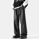 FOESCE Mens Pu Leather Pants Classic Grunge Motorcycle Pu Casual Pants Spring Streetwear Fashion Straight Pants Men'S Clothing 2025 New