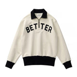 FOESCE Autumn American Retro 460G Thick Velvet Letter Printed Knitted Hoodies Men's 100% Cotton Washed Heavyweight Half Zip Sweatshirt