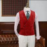 FOESCE Double Breasted Gilet Men Suede Steampunk Shawl Collar Vest Male Customizable Men's Vests Slim Male Suit Luxury Men's Suits