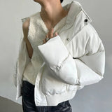 FOESCE Mens Solid Color Stand-Up Collar Cotton Casual Autumn Winter Genderless Fashion Youth Trend Korean Style Bread Jacket Unisex