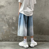 FOESCE Korean Fashion Men Gradient Denim Shorts Wide Leg  Jorts Jeans Man Summer Streetwear Oversize Casual Baggy Jeans Shorts