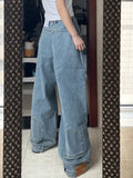 High Street Straight American Retro Washed Reverse Wear Design Jeans American Men and Women Loose Wide Leg Casual Pants y2k