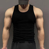 FOESCE Fitness Threaded Vest For Men Summer New Tight-Fitting Elastic Quick-Drying Breathable Sports Sleeveless Striped Vest For Men