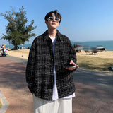 FOESCE French small fragrance coat men's fashion high sense men's clothing spring and autumn tweed woven thousand bird check shirt men