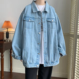 FOESCE Plus Size 5XL-M Black Denim Jacket Mens Turn Down Collar Jeans Coats Multi-pockets Overalls Streetwear Loose Casual Men Clothing