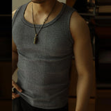 FOESCE Casual Solid Knitted Tank Top Men Summer Fashion Ribbed Vest Mens Slim Fit Crew Neck Sleeveless Tops Man Clothes 2025 Streetwear