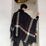 FOESCE 2025 Men's Spring Autumn Shawl Lady Knitted Wrap Plaid Pullover Cloak Loose Turtleneck Sweater Fall Winter Poncho Capes