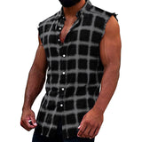 FOESCE Mens Sleeveless Flannel Tank Tops Casual Loose Button Down Cowboy Plaid Snap Shirts Plus Size Vest Camiseta Masculina Playeras