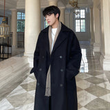 FOESCE Long Coats for Men Woolen Jackets 2025 Winter Thicken Coat Trench Coats Korean Vintage Loose Heavy Jackets Men Leisure Overcoat
