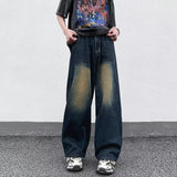 FOESCE Men's Jeans Korean Version Student Handsome Casual Pants High Street Straight Loose Wide Leg Jeans Vintage Blue Baggy Jeans