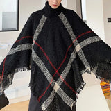 FOESCE 2025 Men's Spring Autumn Shawl Lady Knitted Wrap Plaid Pullover Cloak Loose Turtleneck Sweater Fall Winter Poncho Capes
