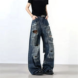 FOESCE Autumn Washed Men's New Denim Jeans High Street Faded Color Design Baggy Wide Leg Pants Casual Wear High Quality Jeans Versatile