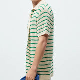 Summer Clothing Men's Luxury Hollow Out Knitted Short Sleeve Polo Shirt Leisure Striped Button-down Shirts Breathable Knitwear