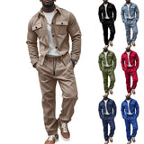 FOESCE Autumn and winter cross-border American heavy jacket casual pants two-piece set solid color men's suede suit men's