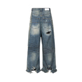 FOESCE Frayed Damaged Hole Baggy Wide Leg Jeans for Men and Women Streetwear Casual Ropa Hombre Denim Trousers Oversized Cargo Pants
