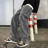 FOESCE 2025 New Streetwear Loose Jeans Men Korean Style Fashion Loose Straight Wide Leg Pants Men's Brand Clothing Black Light Blue