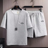 FOESCE Men's new Waffle TZ20 3D Summer Suit 2025 Casual T-shirt + Shorts Suit Men's Tracksuit Solid color tracksuit loose suit