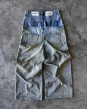 FOESCE Loose Ripped Men Jeans Y2k Splic Double Waist Jeans Punk Harajuku Wide Leg Pants Street Hip Pop Jean Straight knit Denim Pants