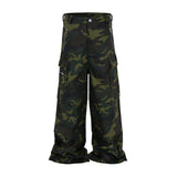 FOESCE Color Match Multi-pockets Camouflage Cargo Pants for Men and Women Streetwear Patchwork Baggy Overalls Wide Leg Loose Trousers