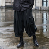 FOESCE Mens Y2k Cargo Multi-Pocket Wide-Leg Pants Spring Streetwear Dark Gothic Punk Drawstring Casual Pants Men'S Clothing 2025 New