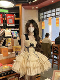 FOESCE Summer Women Mini Suspender Fluffy Lolita Dress Princess Tierred Ruffles Prom Gown Evening Frocks Y2k Evening Club One-Piece