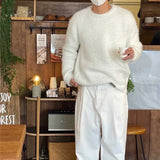 Foesce Mohair Sweaters Men Korean Thicken Warm Knitting Autumn Winter Loose Casual Long Sleeve Pullovers Fleece Streetwear