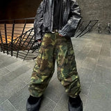 FOESCE Color Match Multi-pockets Camouflage Cargo Pants for Men and Women Streetwear Patchwork Baggy Overalls Wide Leg Loose Trousers