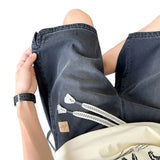 FOESCE Summer New Casual Wide Denim Shorts Men's Baggy Fashion Elastic Waist Drawstring Straight Short Jeans StreetWear men clothing