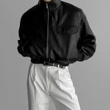 FOESCE Mens Pu Leather Jacket Short Motorcycle Jacket Street Wear Fashion Youth Biker Pilot Jacket Old Money Men'S Clothing 2025 New