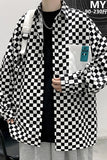 FOESCE High street ins checkerboard long sleeved shirt men's spring clothes plus fat plus size trendy fat people loose casual coat